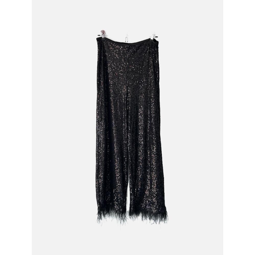 Nanette Nanette Lepore Black Sequin Fringe Hem Pants Medium